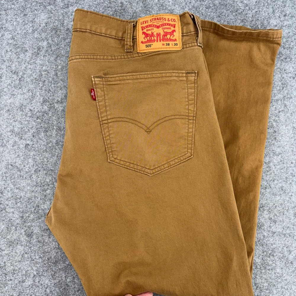Levis 505 Regular Fit Straight Leg Brown Pants Mens 38x30 00505-1502